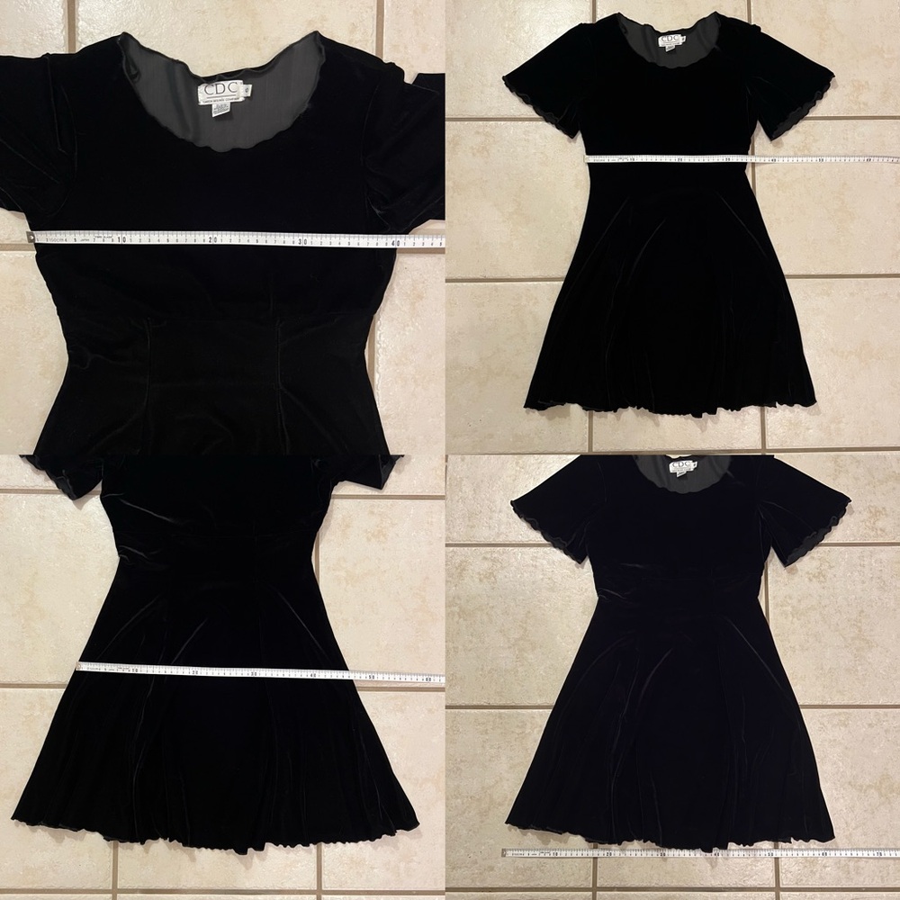 Caren Desiree Company 90s Black Velour Velvet Scalloped Mini Dress Size 10 - Picture 3 of 8